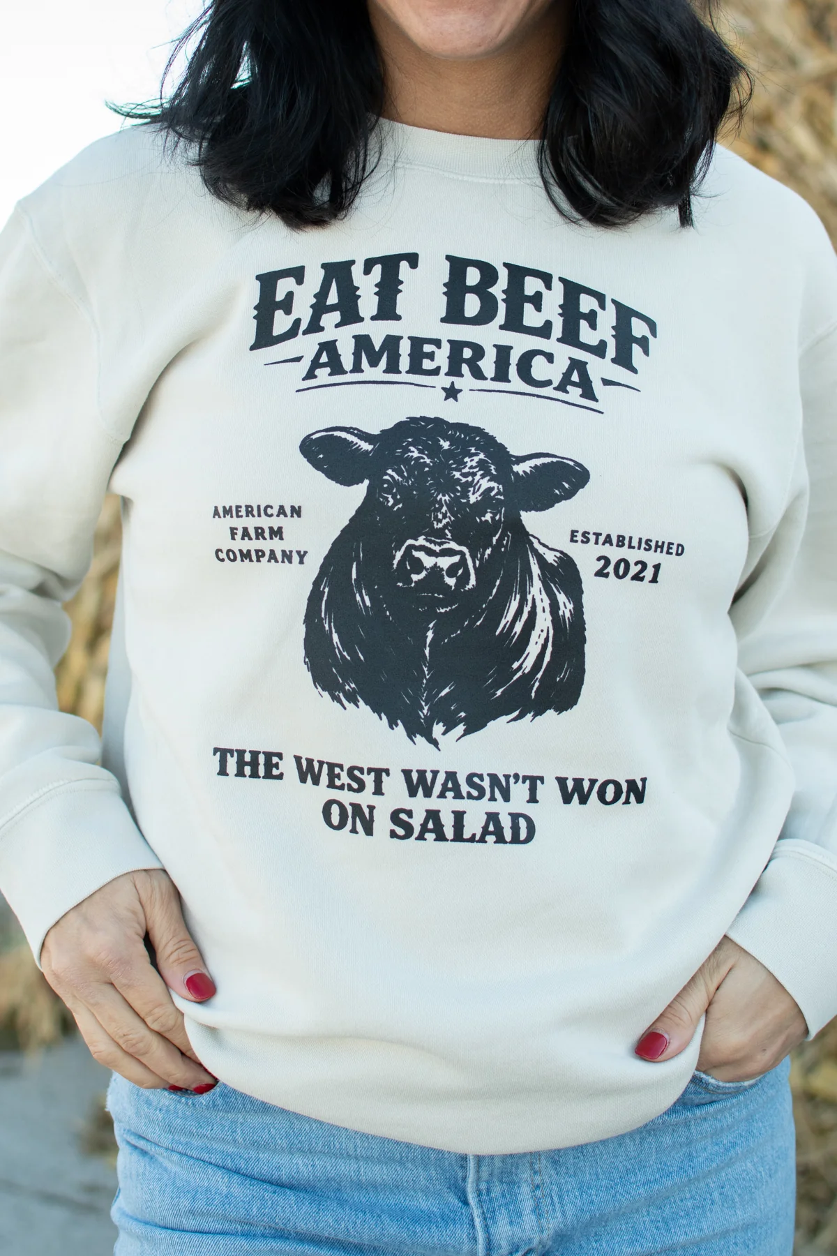 Black Angus 'Eat Beef America' Cream Crewneck - Image 2