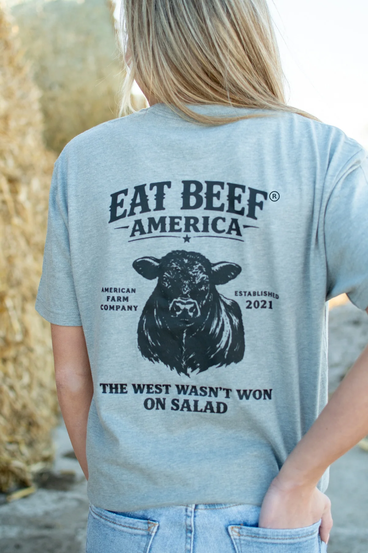 Black Angus 'Eat Beef America' Gray Essentials Tee - Image 4