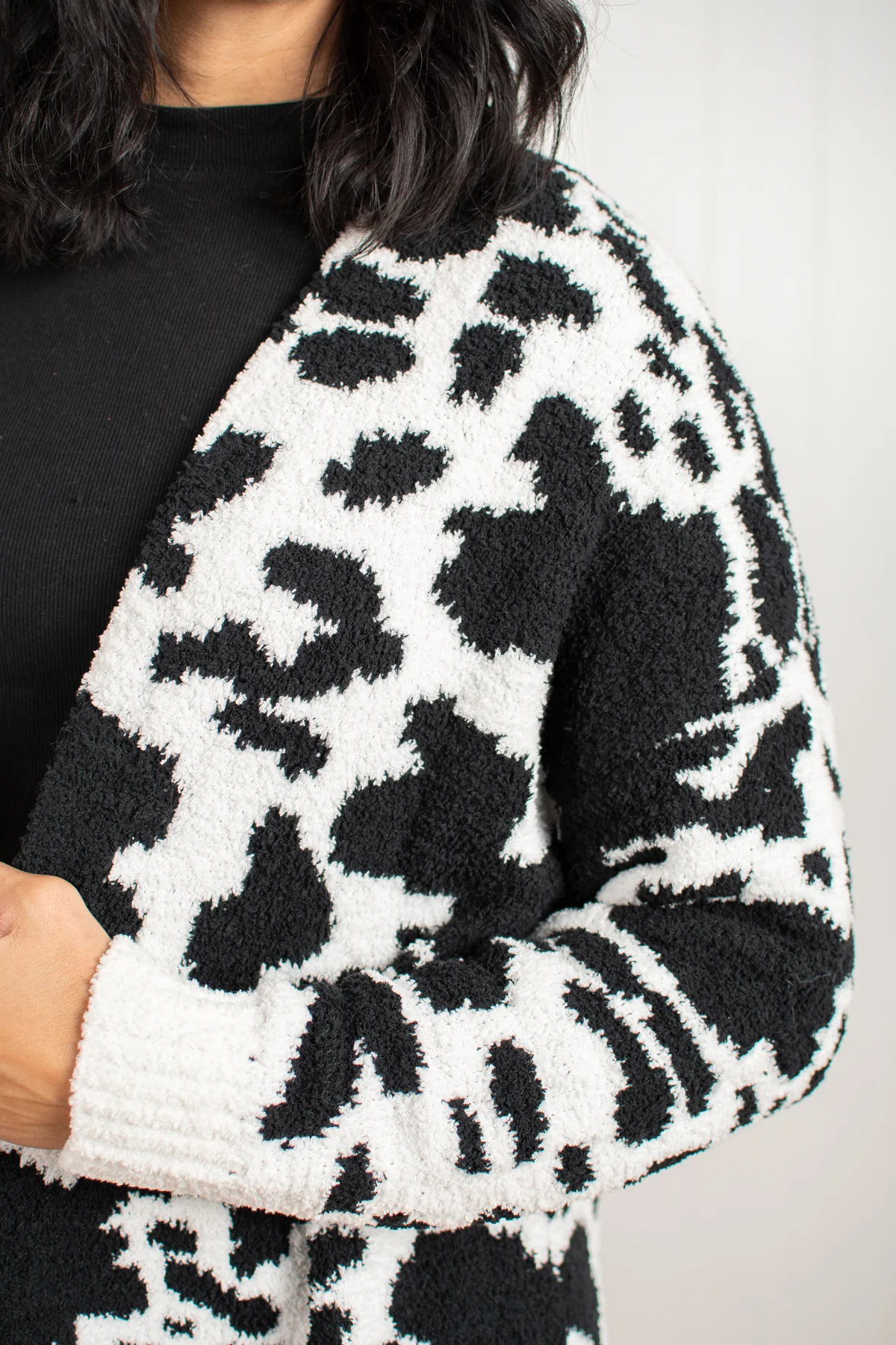 Black Cow Print Luxe Cardigan - Image 3