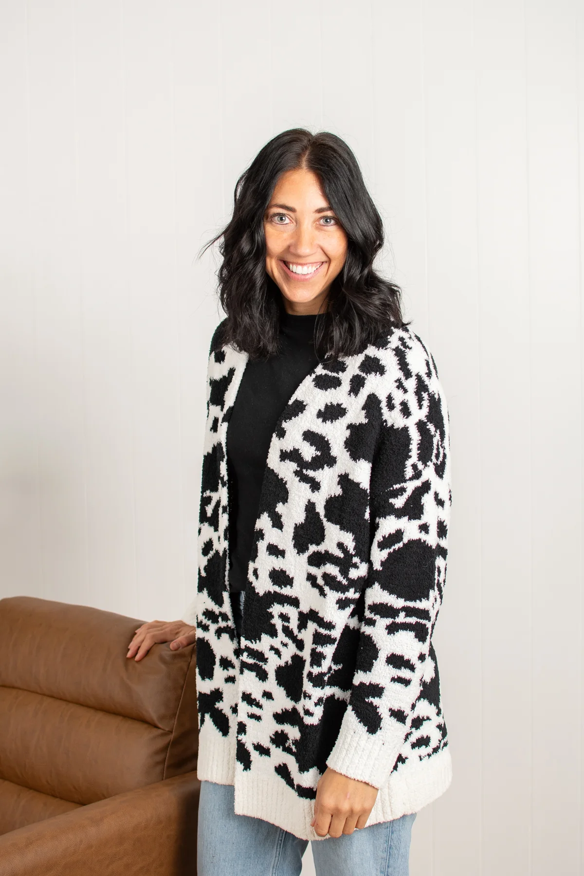 Black Cow Print Luxe Cardigan - Image 5