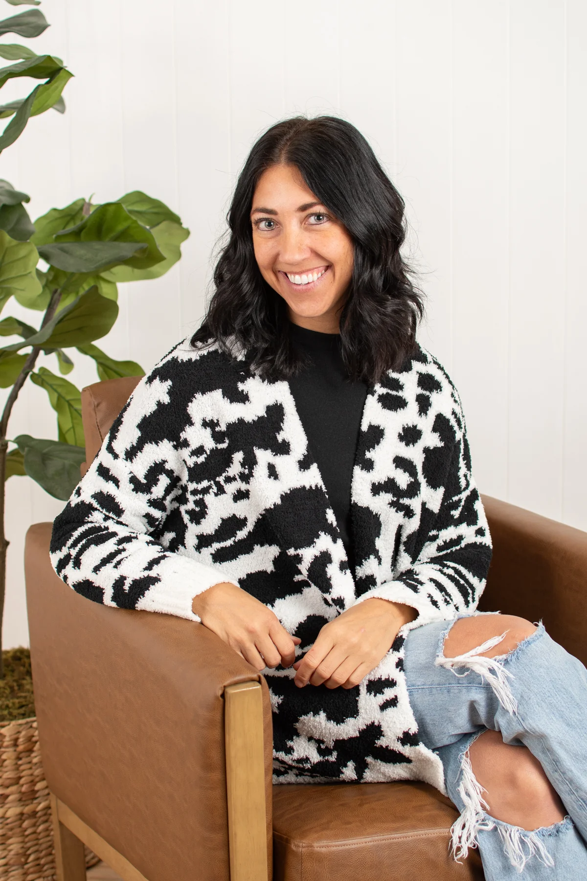 Black Cow Print Luxe Cardigan - Image 6