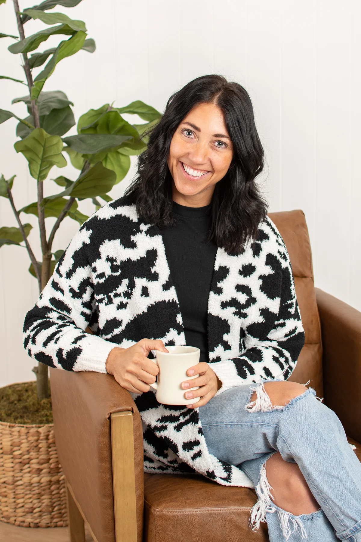 Black Cow Print Luxe Cardigan - Image 7