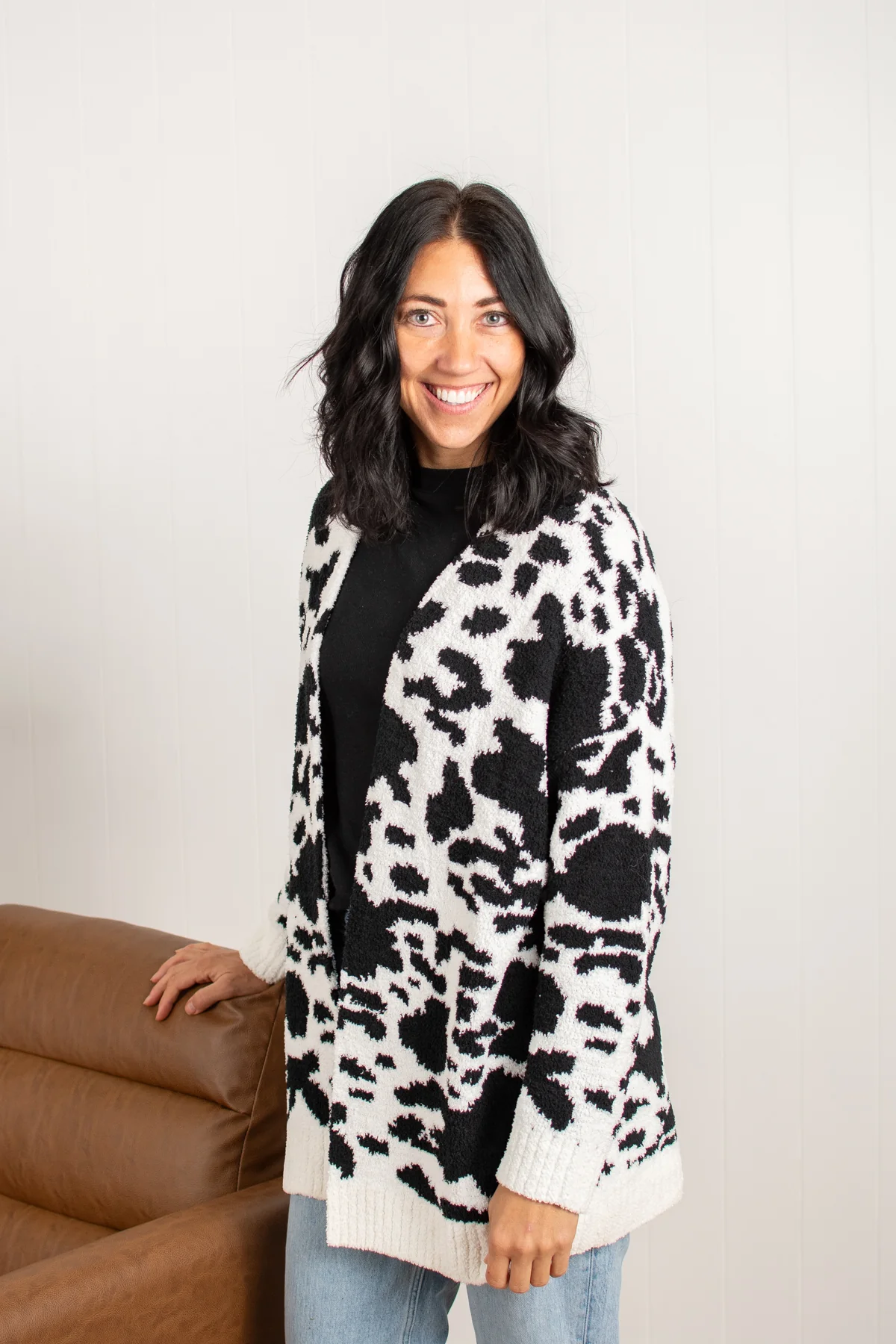 Black Cow Print Luxe Cardigan - Image 8