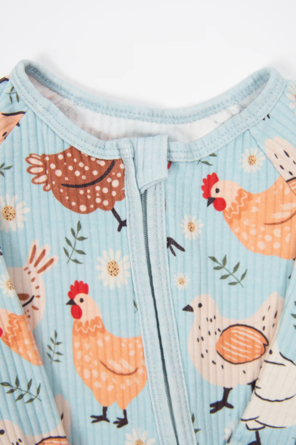 Blue Chickens & Blooms Baby Ribbed Cotton Zippy - Image 3