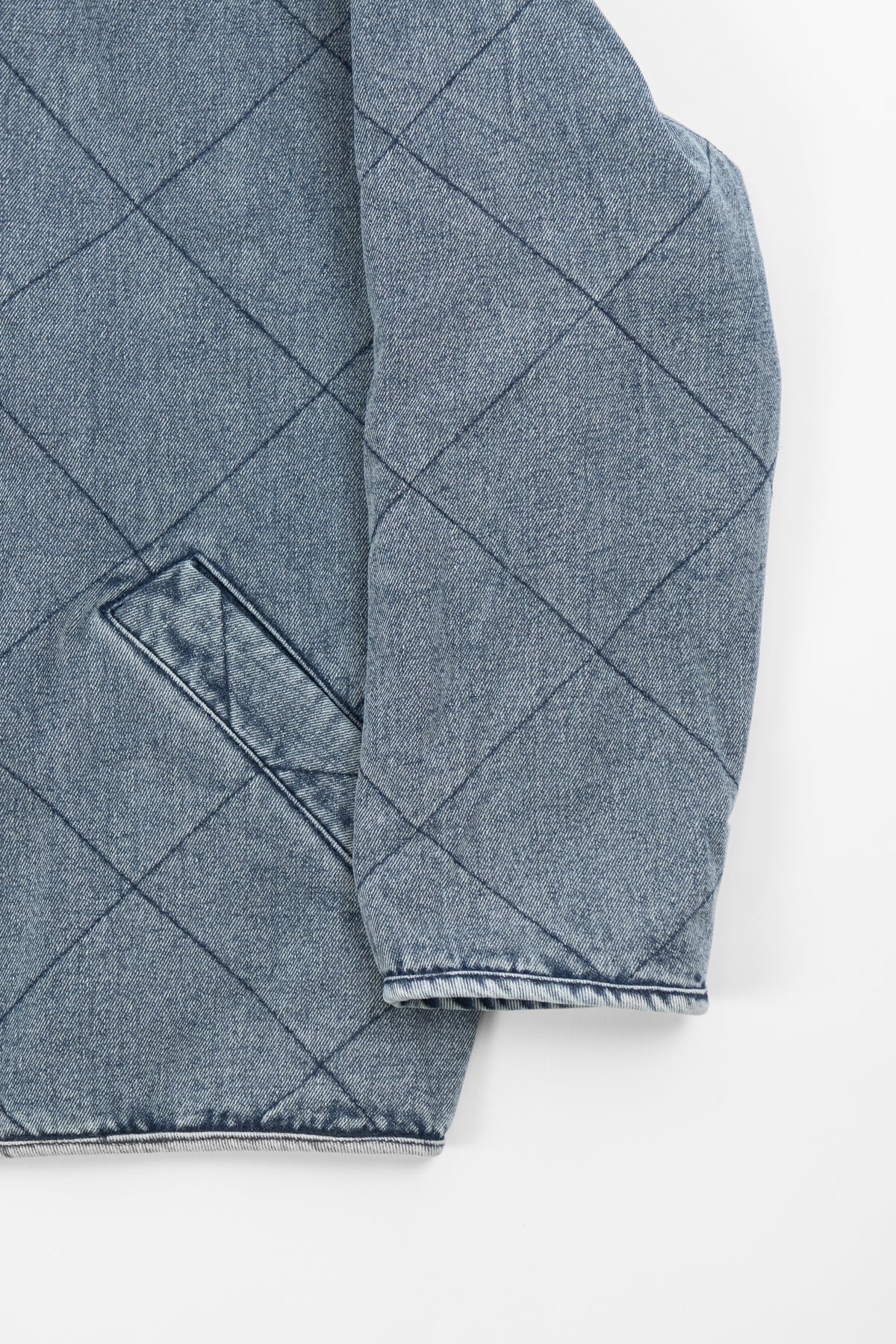 Blue Washed Quilted Zipper Denim Jacket - Image 5