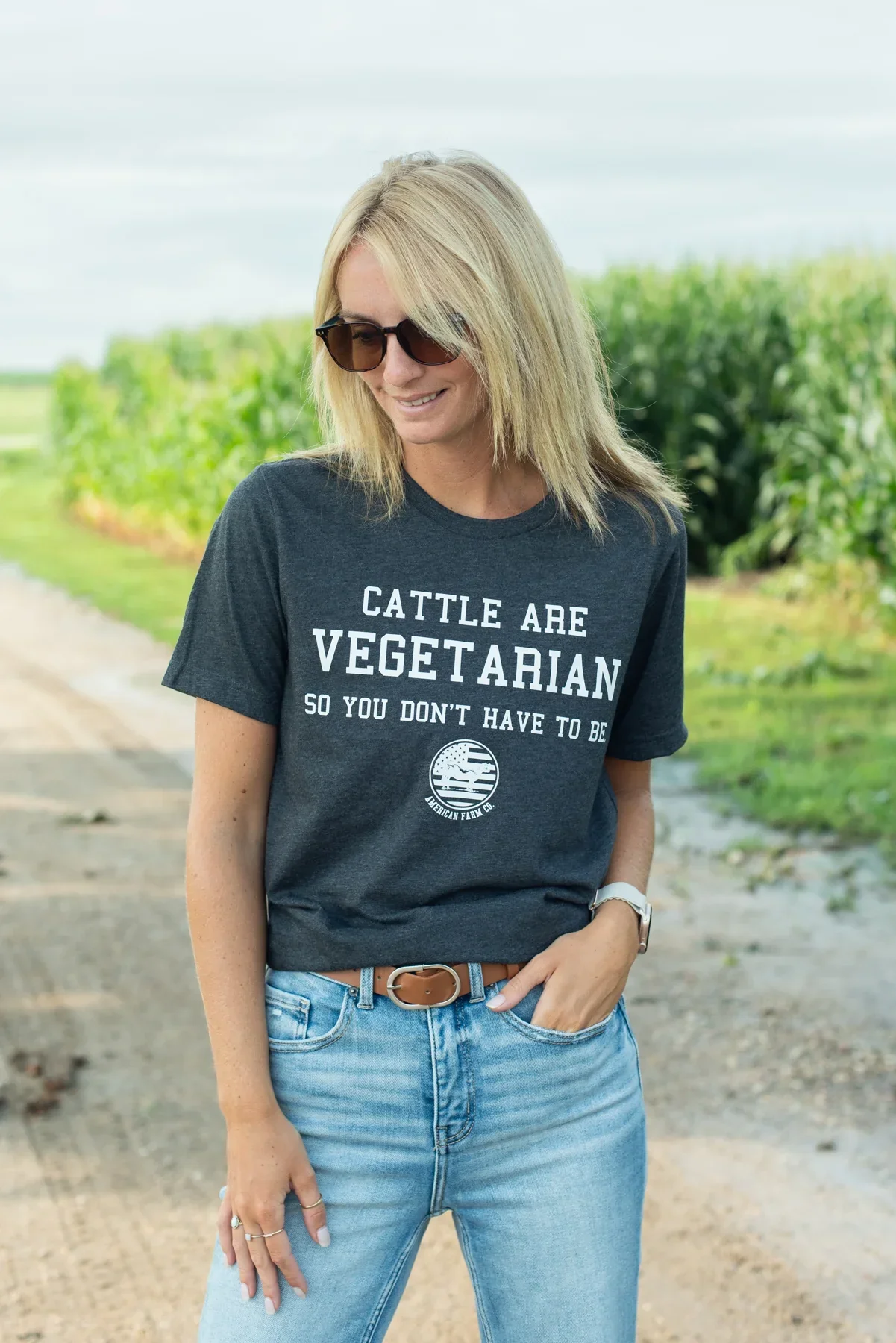 Cattle Are Vegetarian' Grey Tee - Image 3
