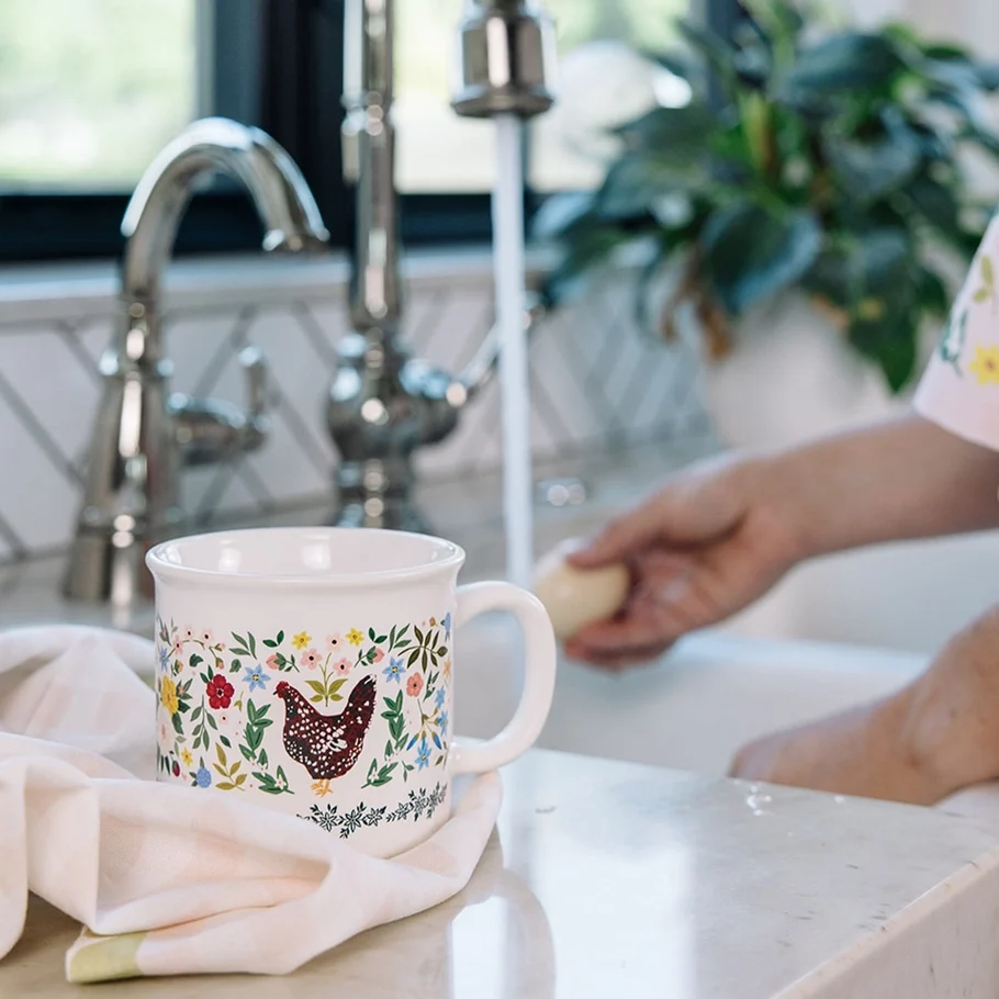Chickens Folk Floral Mug - Image 3