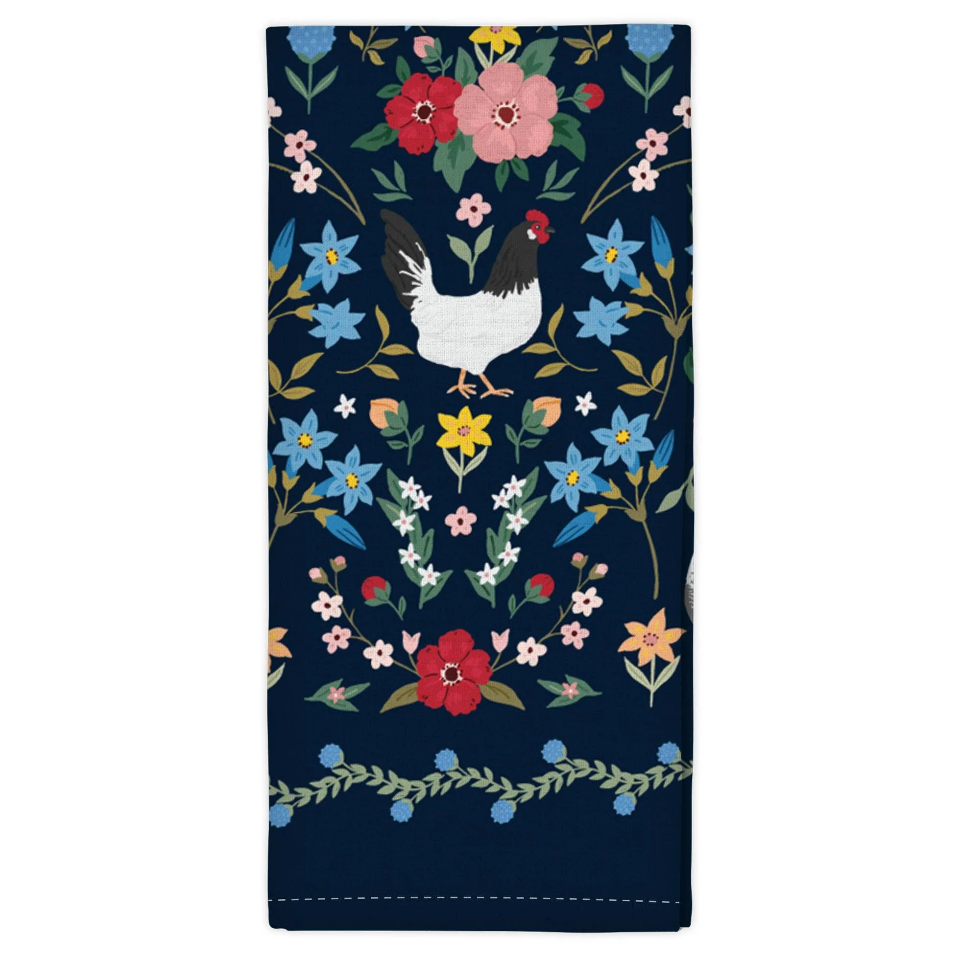 Chickens Floral Tea Towel