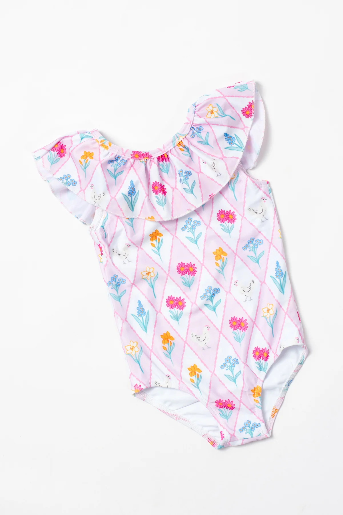 Diamond Floral Chicken Toddler/Youth Ruffle Swimsuit - Image 2
