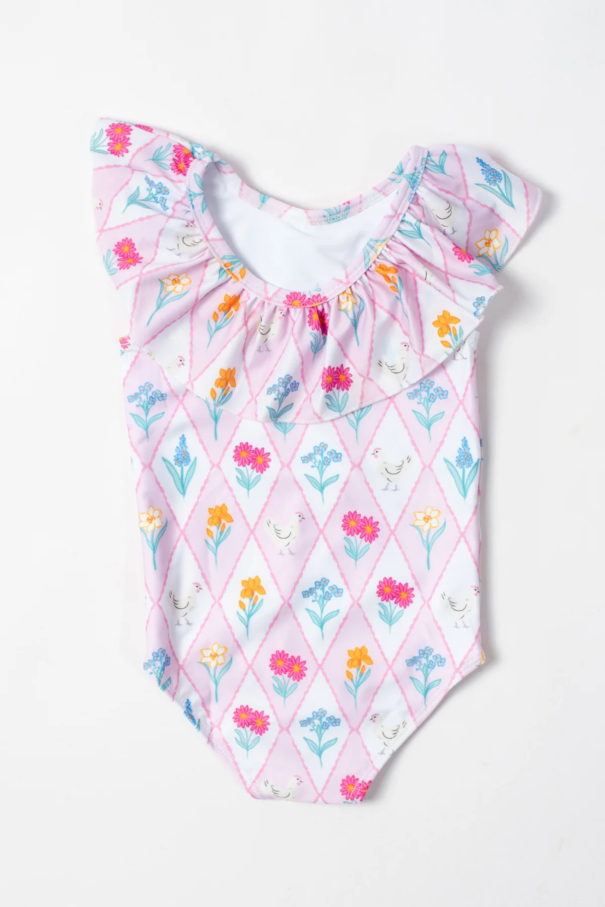 Diamond Floral Chicken Toddler/Youth Ruffle Swimsuit - Image 4