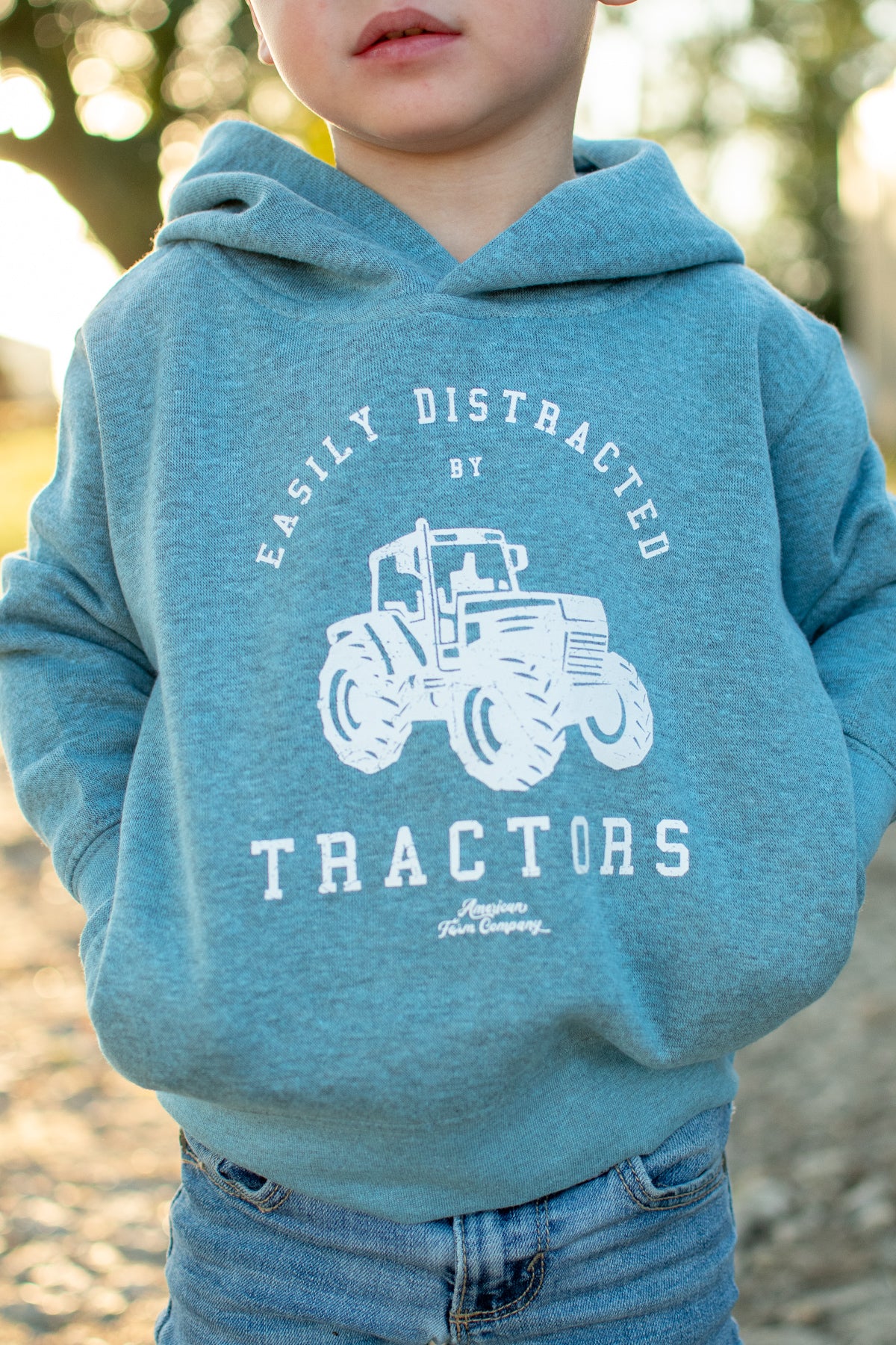 Easily Distracted by Tractors' Toddler/Youth Blue Hoodie - Image 3