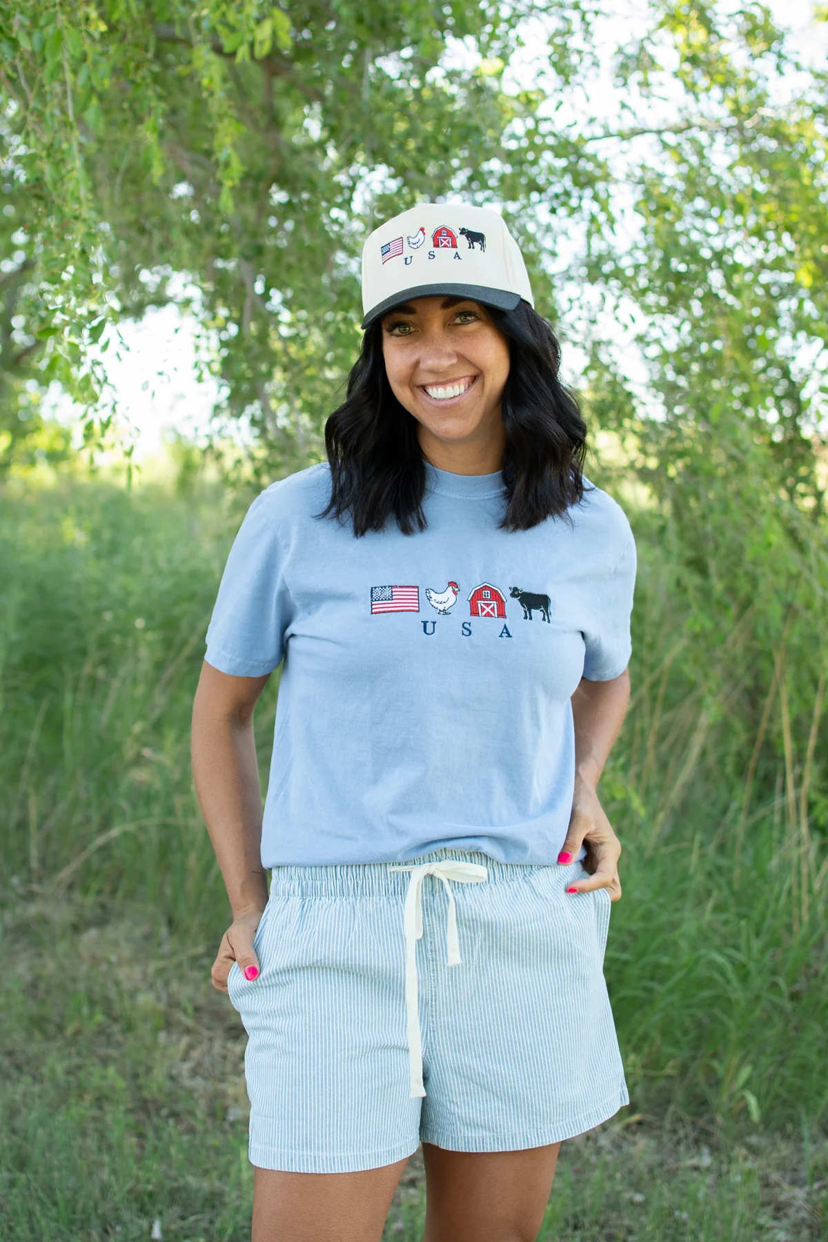 Embroidered 'USA' Farm Life Blue Tee - Image 6