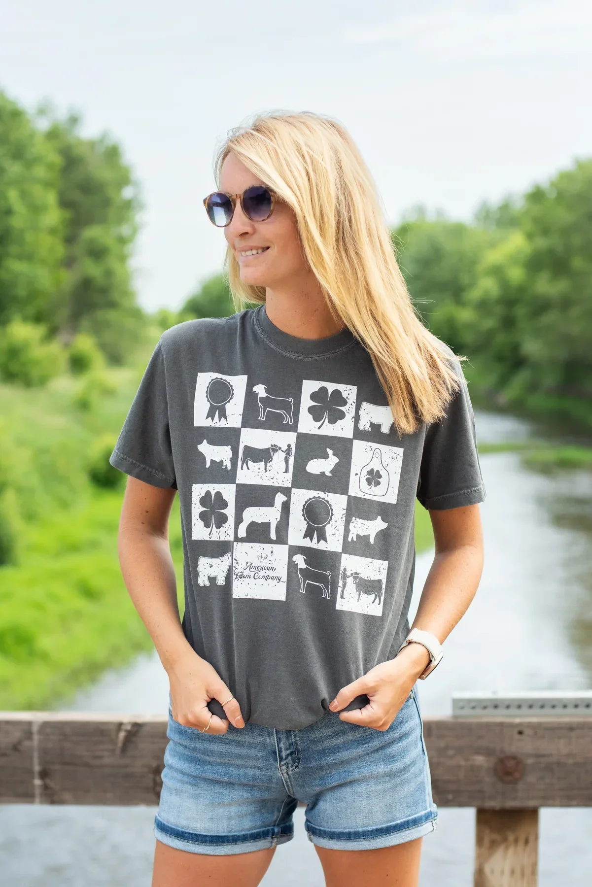 Fair Week Checkers Charcoal Tee - Image 2