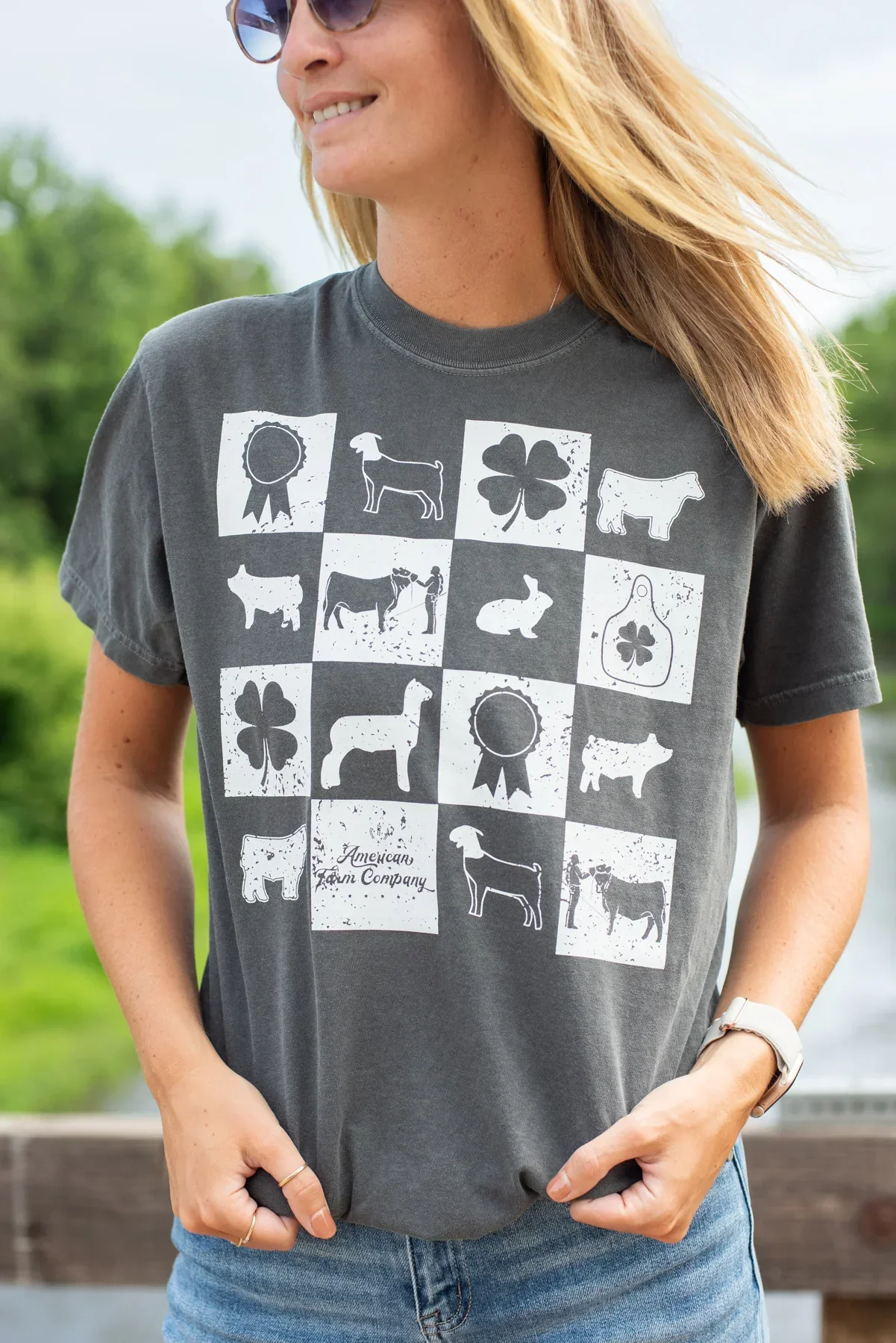 Fair Week Checkers Charcoal Tee - Image 3