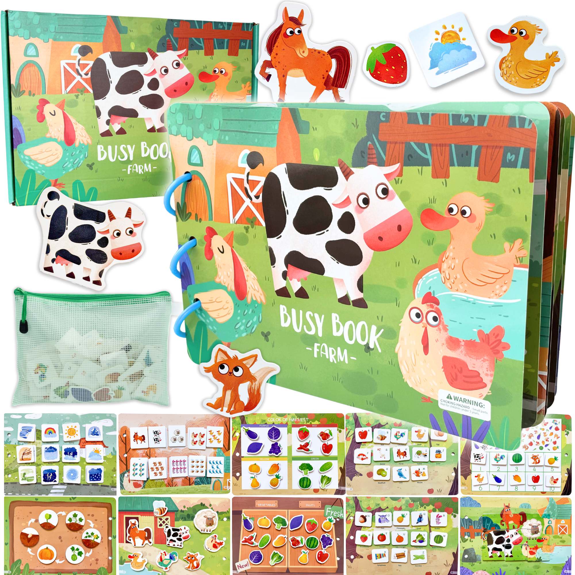 Farm Busy Activity Book for Toddlers w/ Zipper Pouch - Image 2