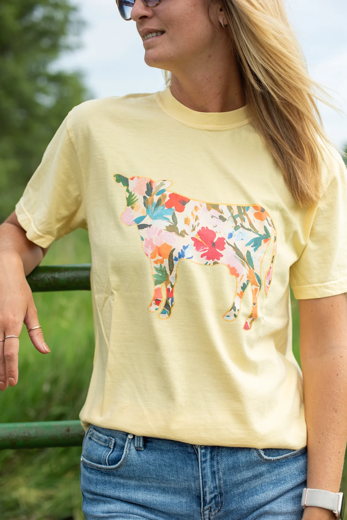 Floral Cow Yellow Tee - Image 2