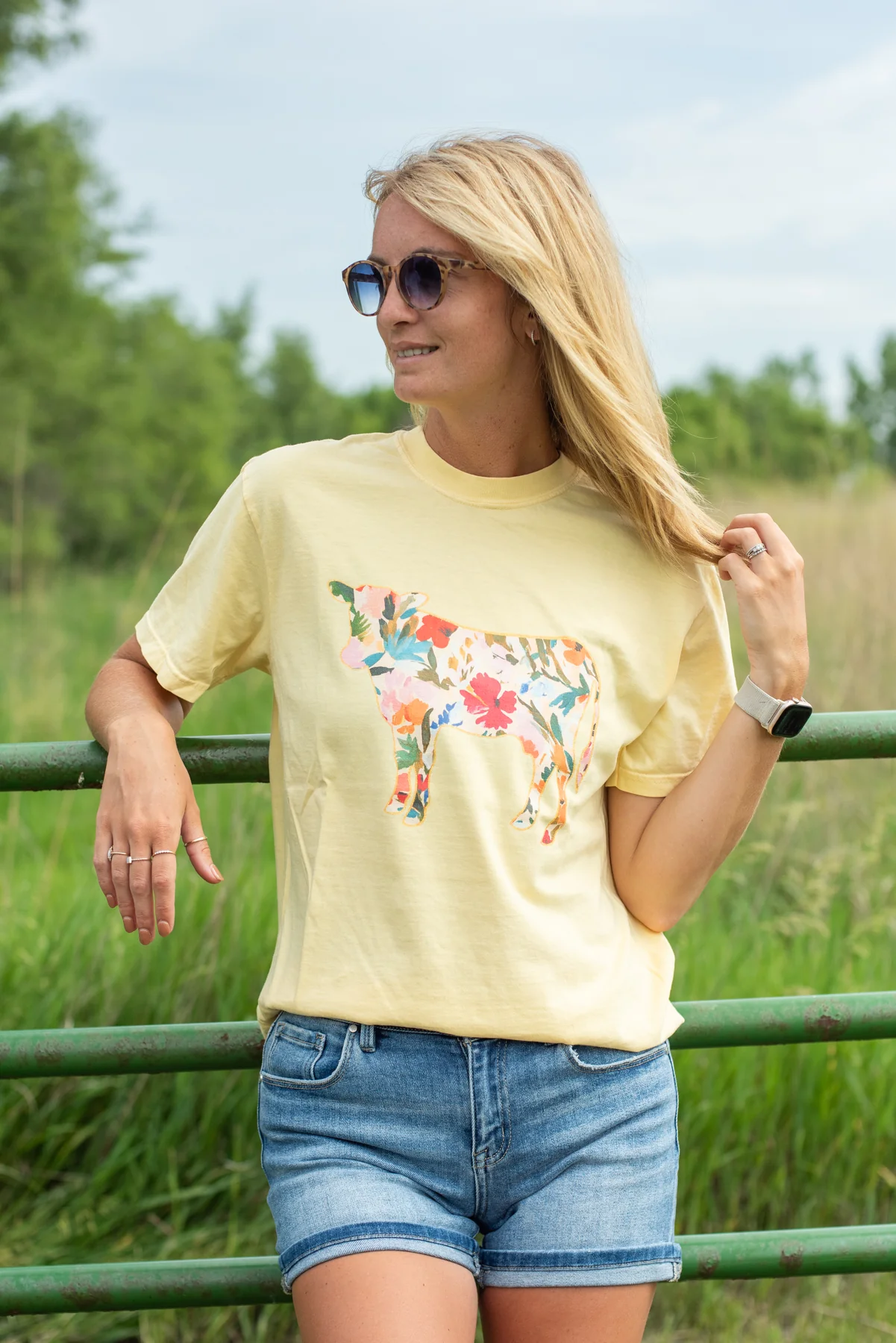 Floral Cow Yellow Tee - Image 3