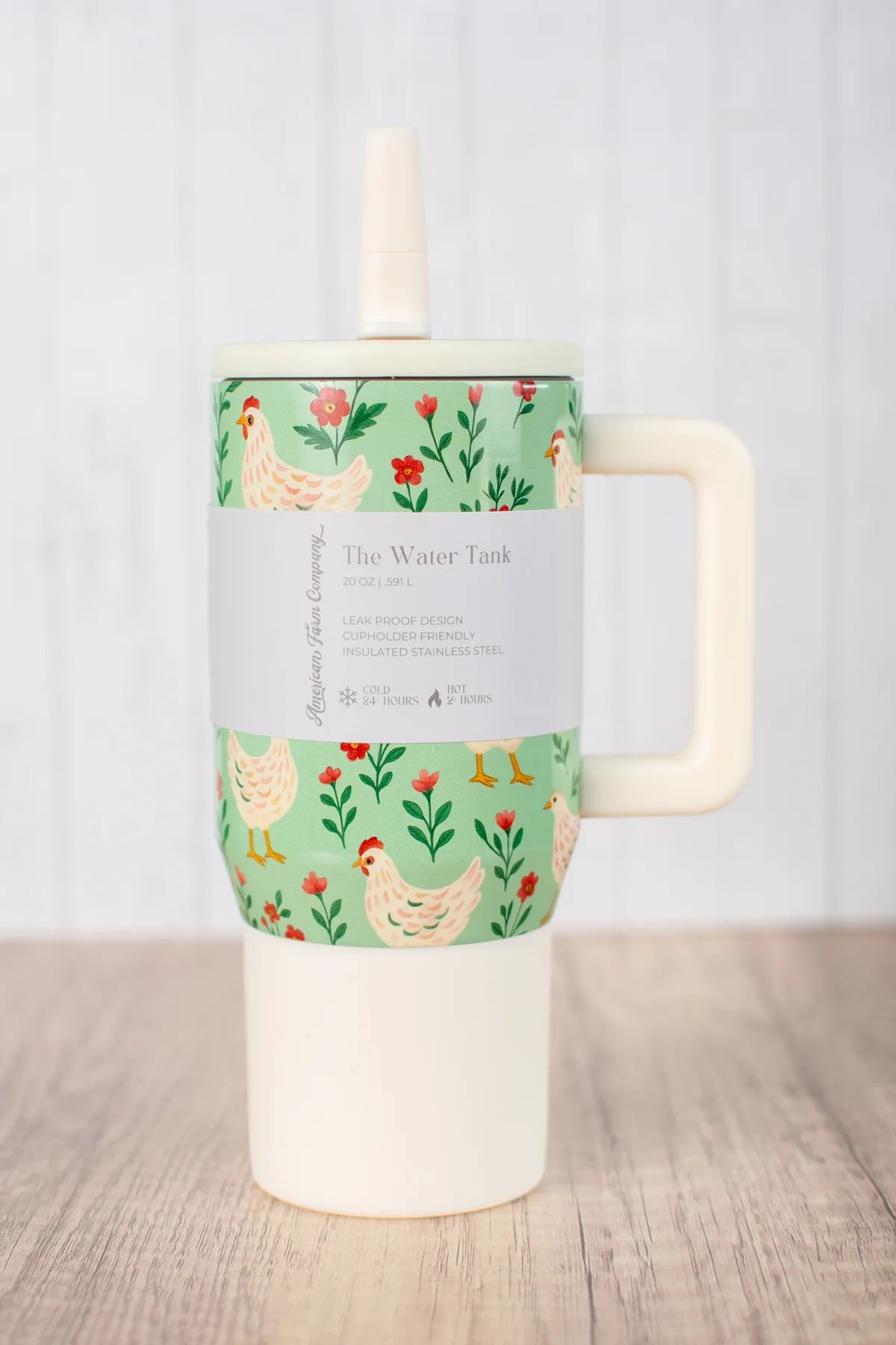 Green Chickens & Blooms 20oz Water Tank Tumbler - Image 2