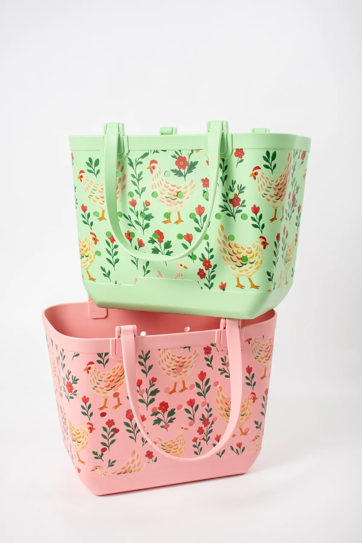Pink Chickens & Blooms Utility Tote Bag - 18" - Image 6
