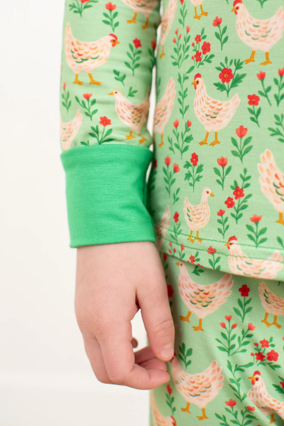 Green Chickens & Blooms Toddler/Youth Bamboo Pajama Set - Image 4