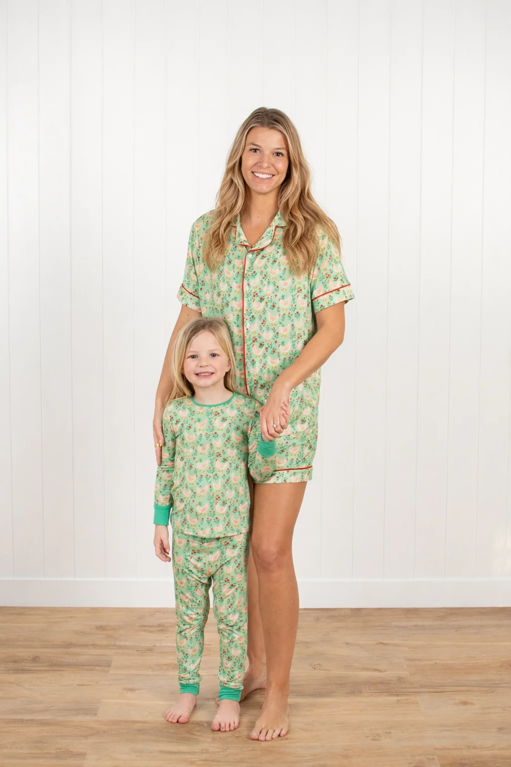 Green Chickens & Blooms Toddler/Youth Bamboo Pajama Set - Image 5
