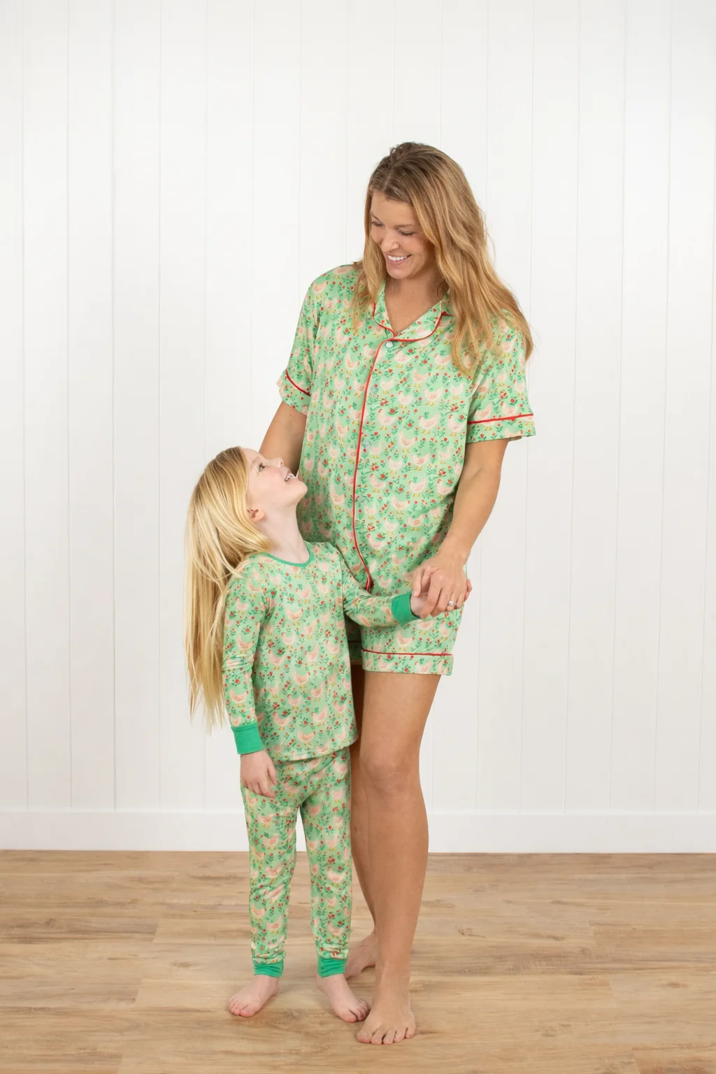 Green Chickens & Blooms Toddler/Youth Bamboo Pajama Set - Image 6