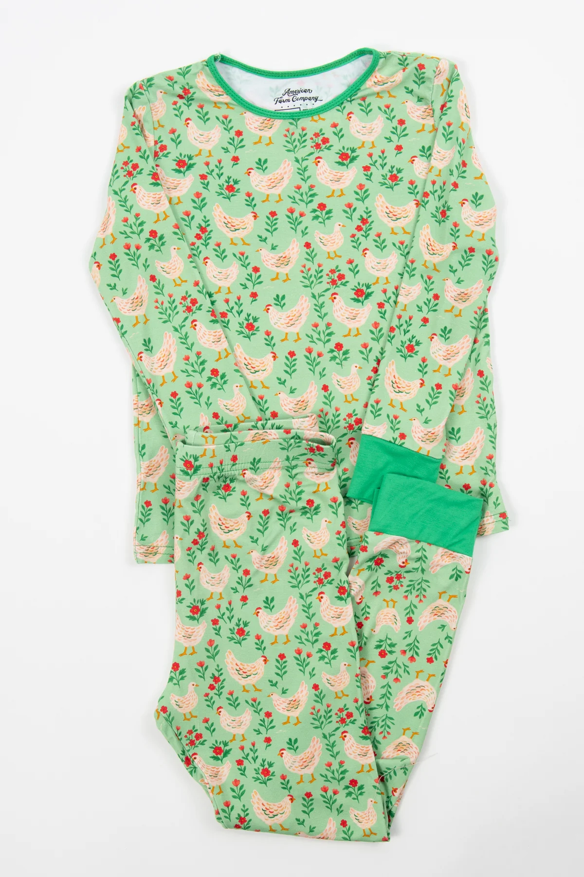 Green Chickens & Blooms Toddler/Youth Bamboo Pajama Set - Image 7