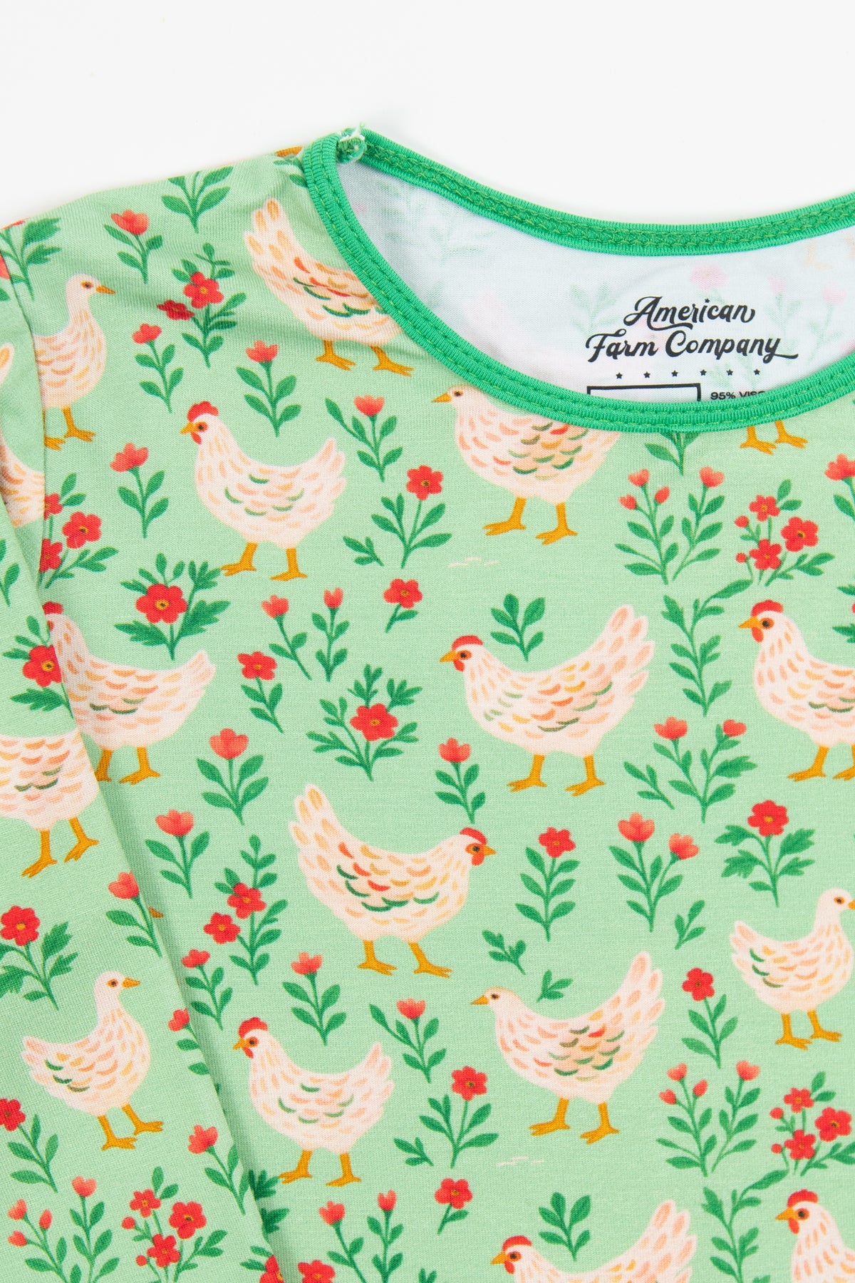 Green Chickens & Blooms Toddler/Youth Bamboo Pajama Set - Image 8