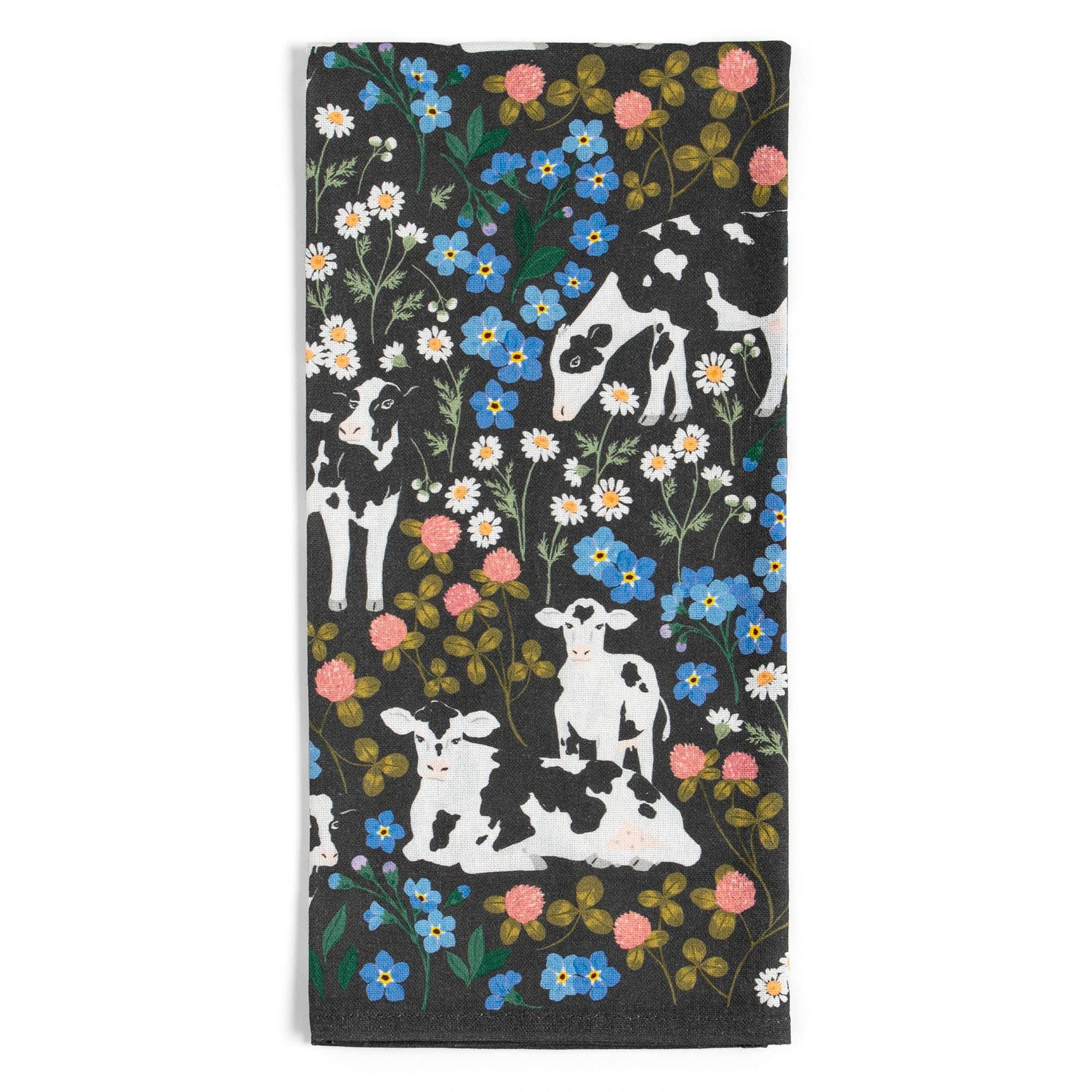 Milk Cows & Flowers Tea Towel