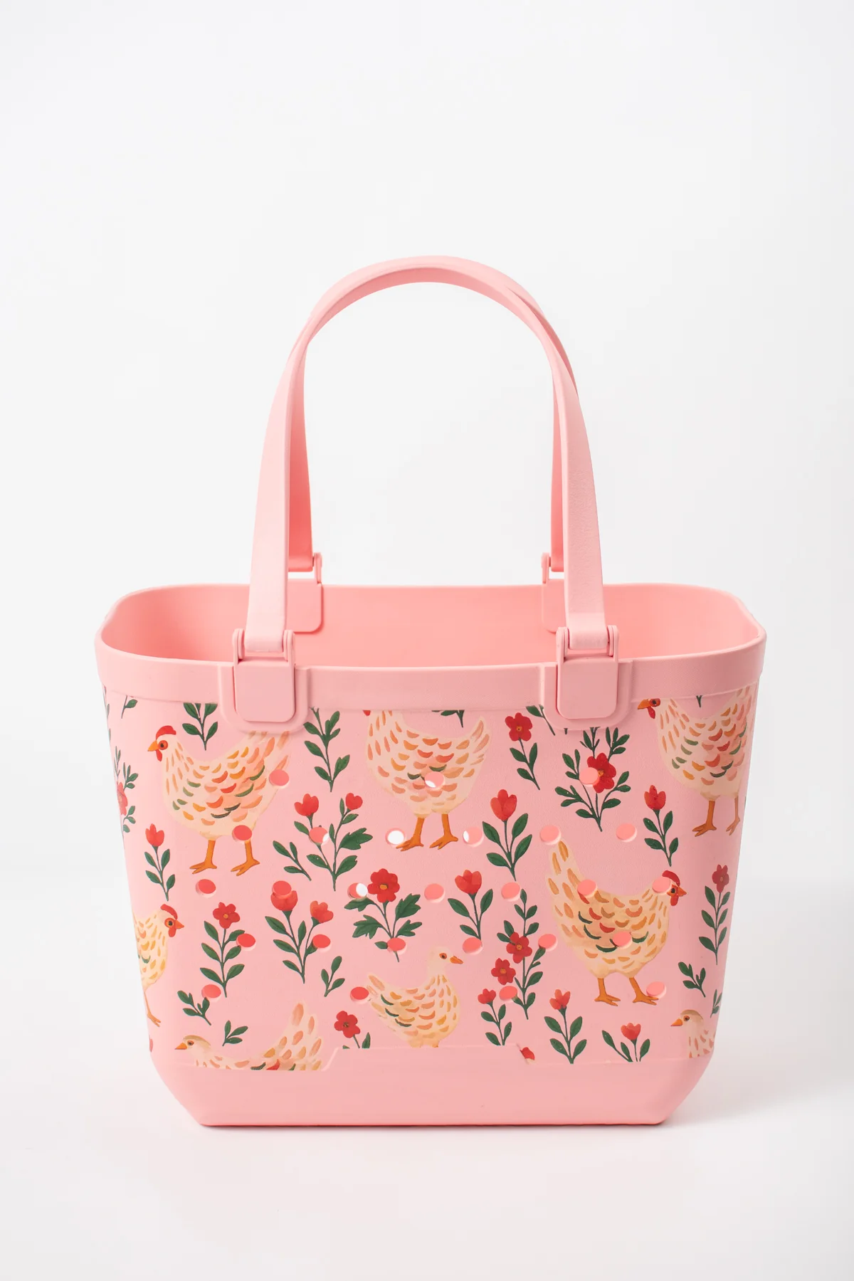 Pink Chickens & Blooms Utility Tote Bag - 18"