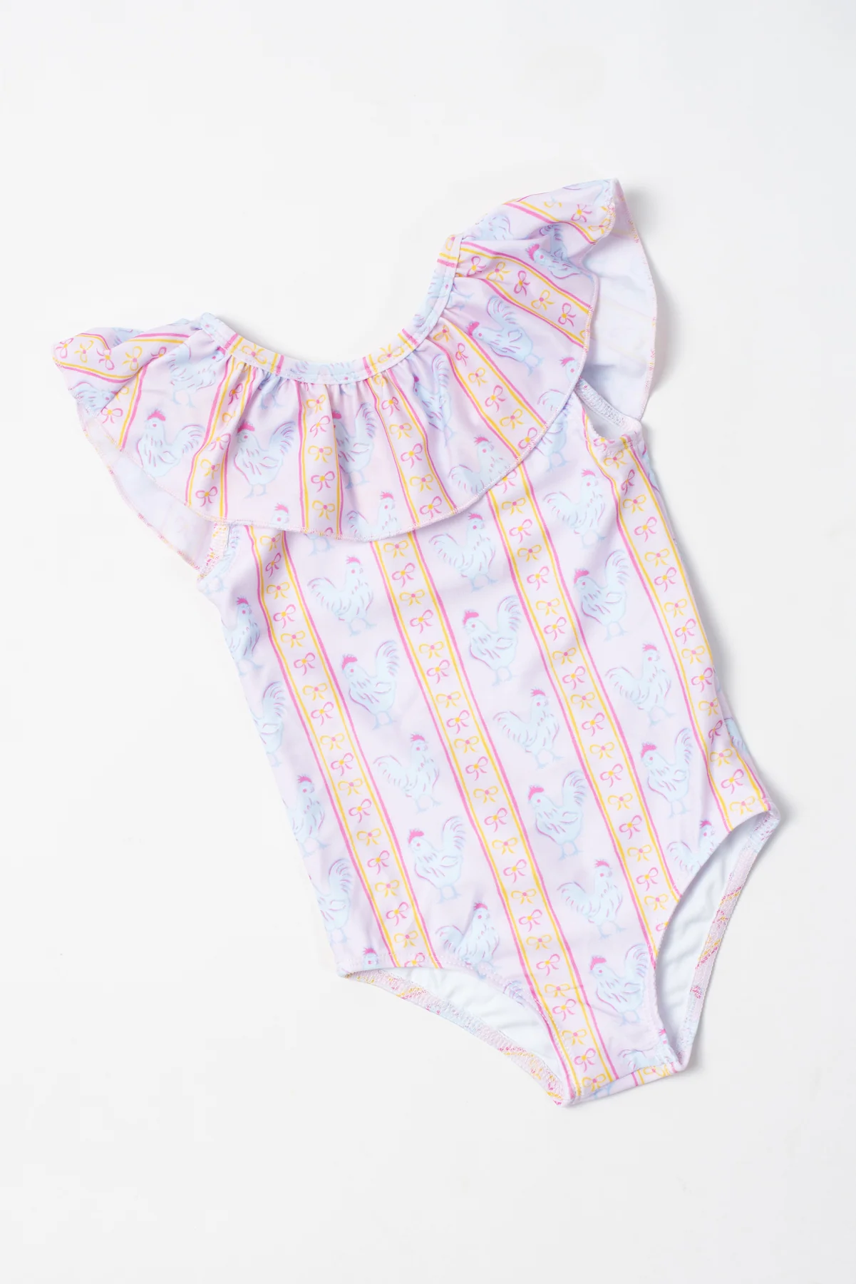 Pink Chickens & Bows Toddler/Youth Ruffle Swimsuit - Image 2