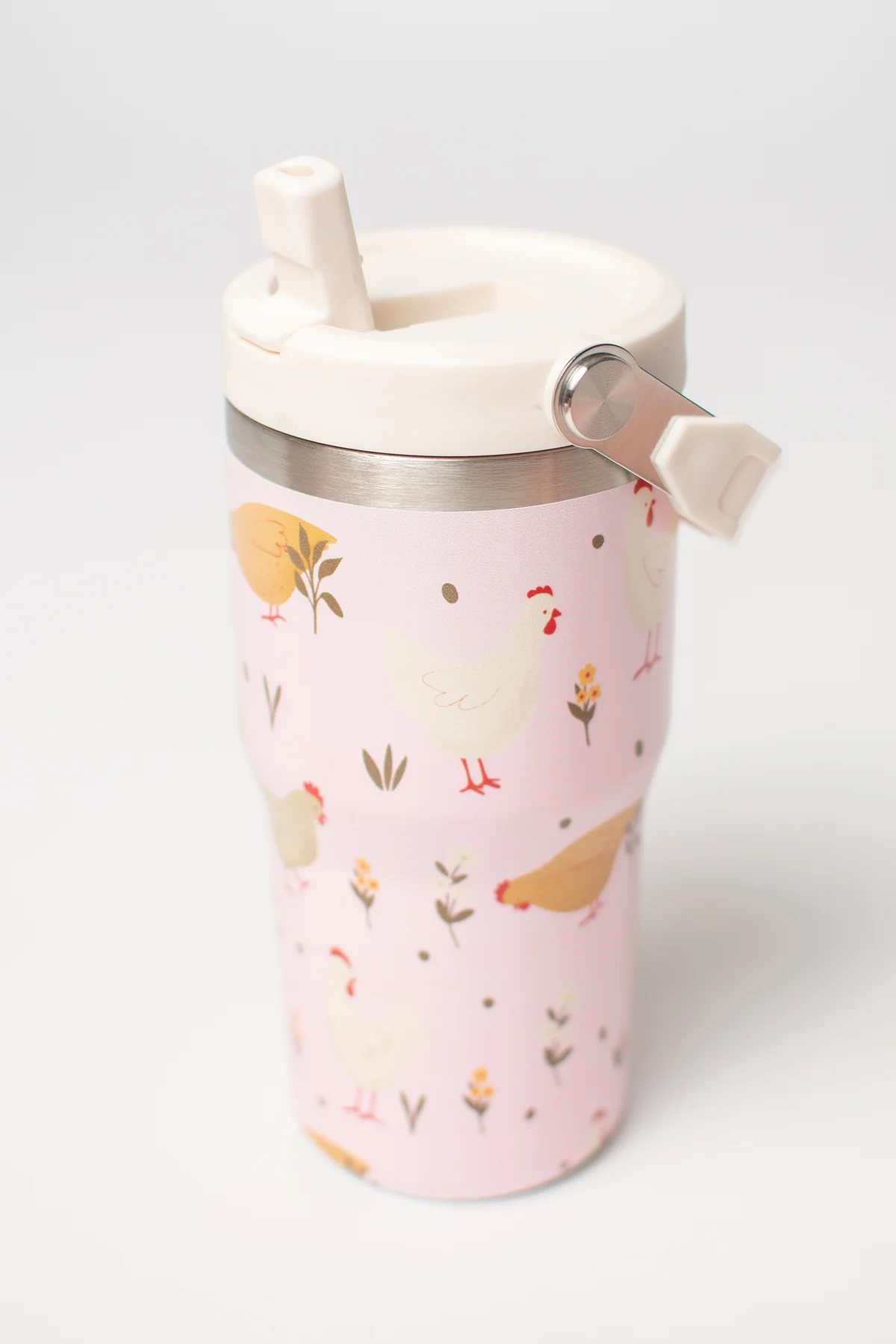 Pink Cottage Chicken 20oz Kids Bucket Handle Tumbler - Image 3
