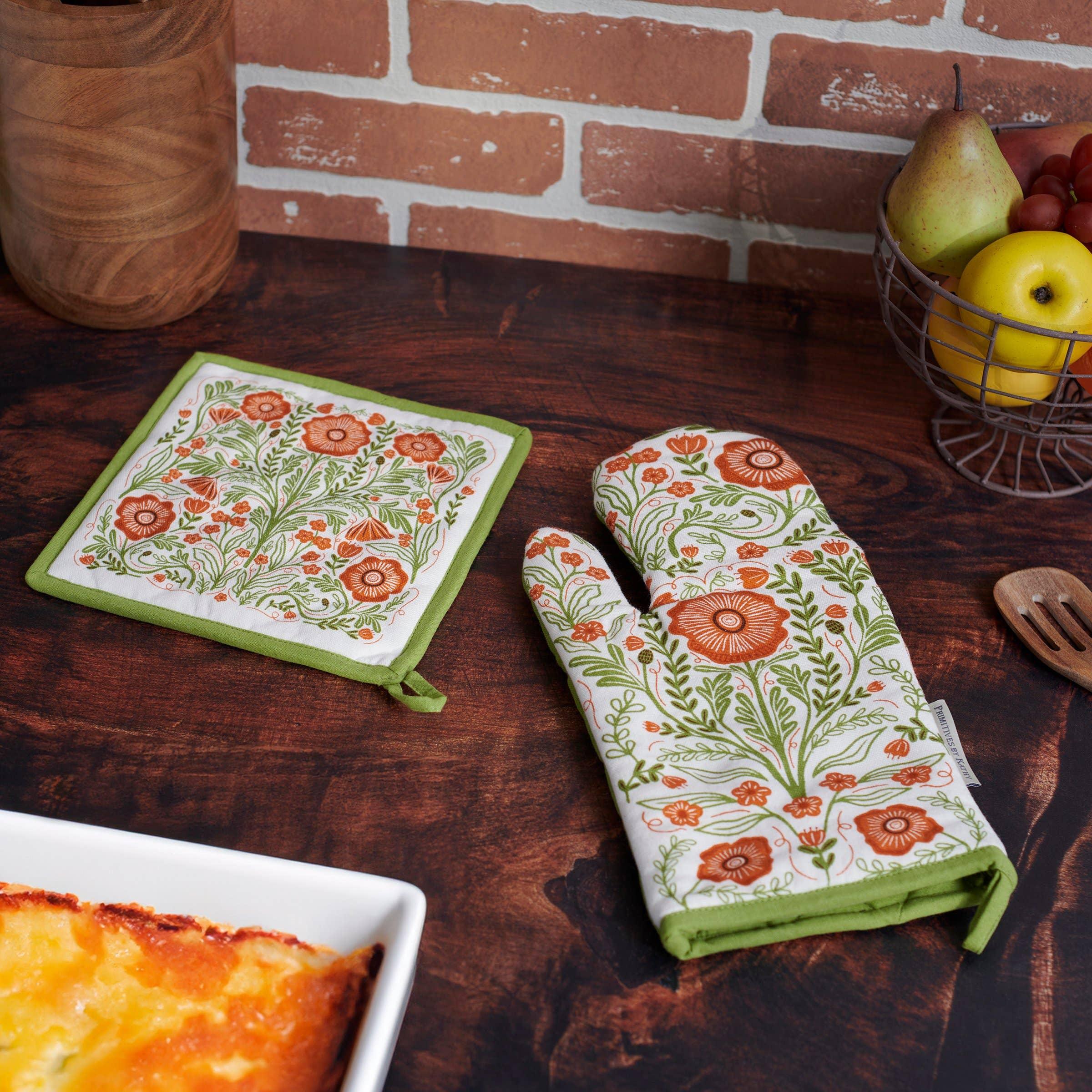 Poppies Folk Art Kitchen Hot Pad & Over Mitt Set - Image 3