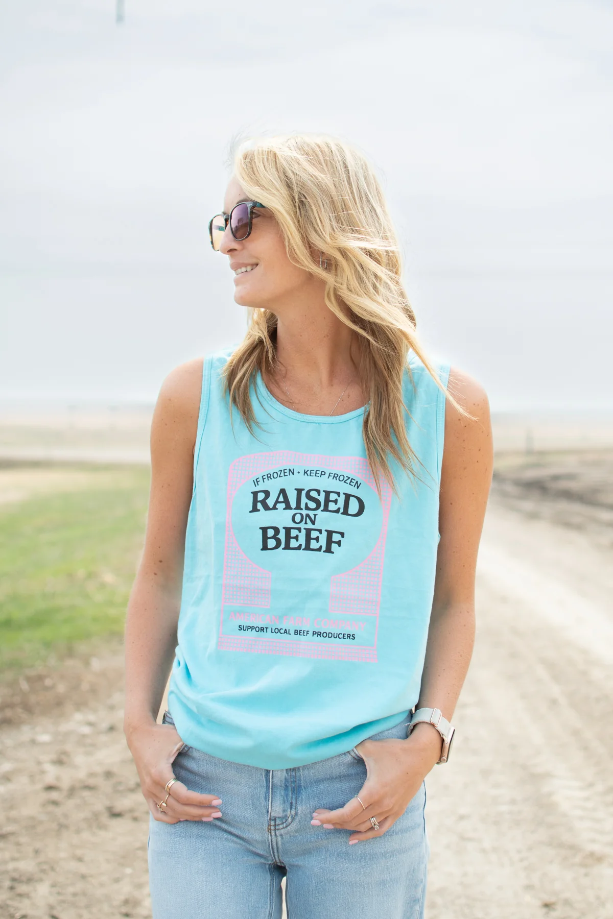 Raised on Beef' Teal Tank Top