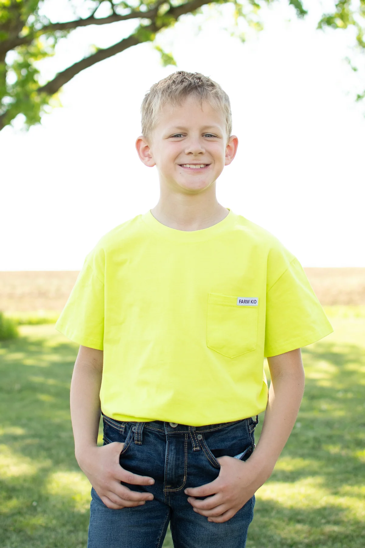 Bright Yellow 'Farm Kid' Cotton Toddler/Youth Pocket Tee - Image 10