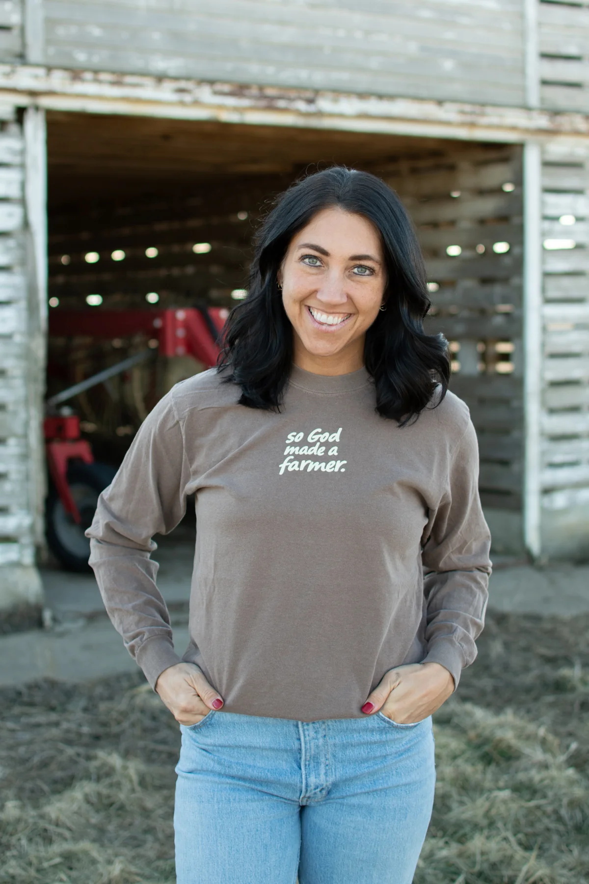 So God made a Farmer.' Brown Long Sleeve - Image 3
