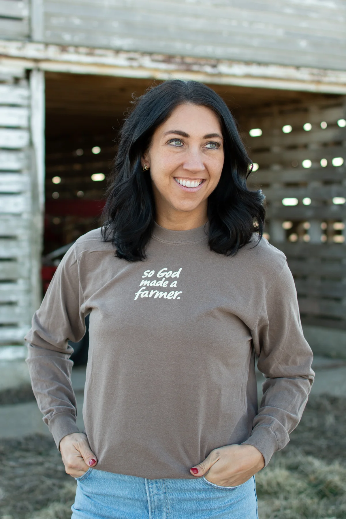 So God made a Farmer.' Brown Long Sleeve - Image 4