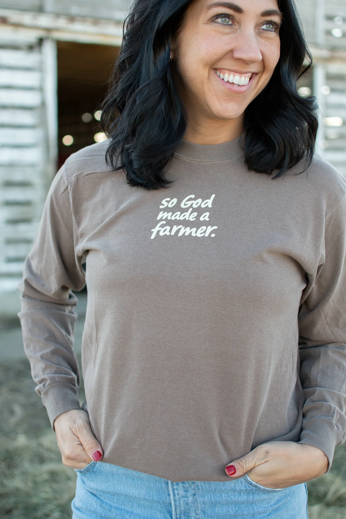 So God made a Farmer.' Brown Long Sleeve - Image 5