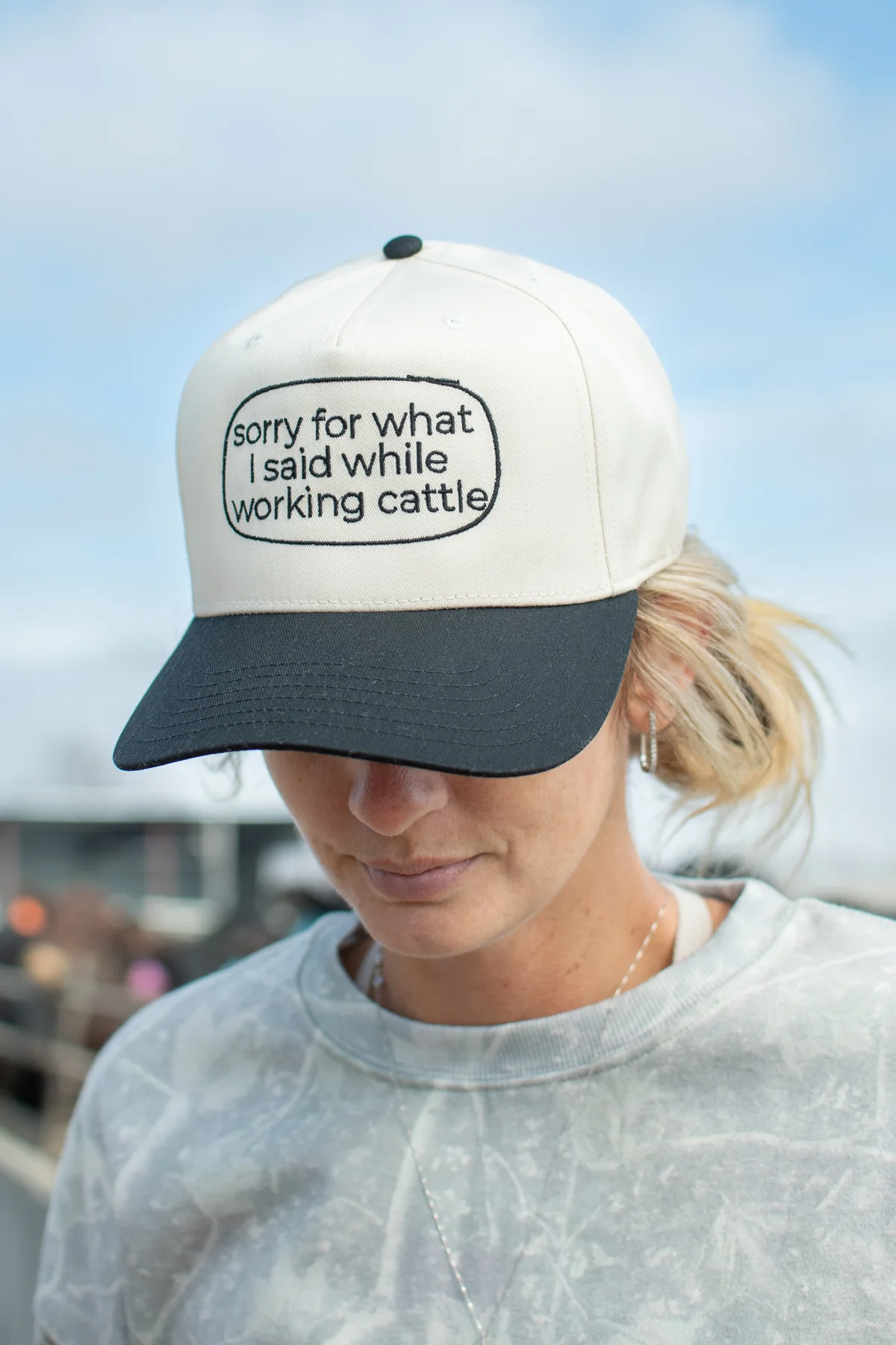 Sorry for what I said while working cattle' Embroidered Trucker Hat
