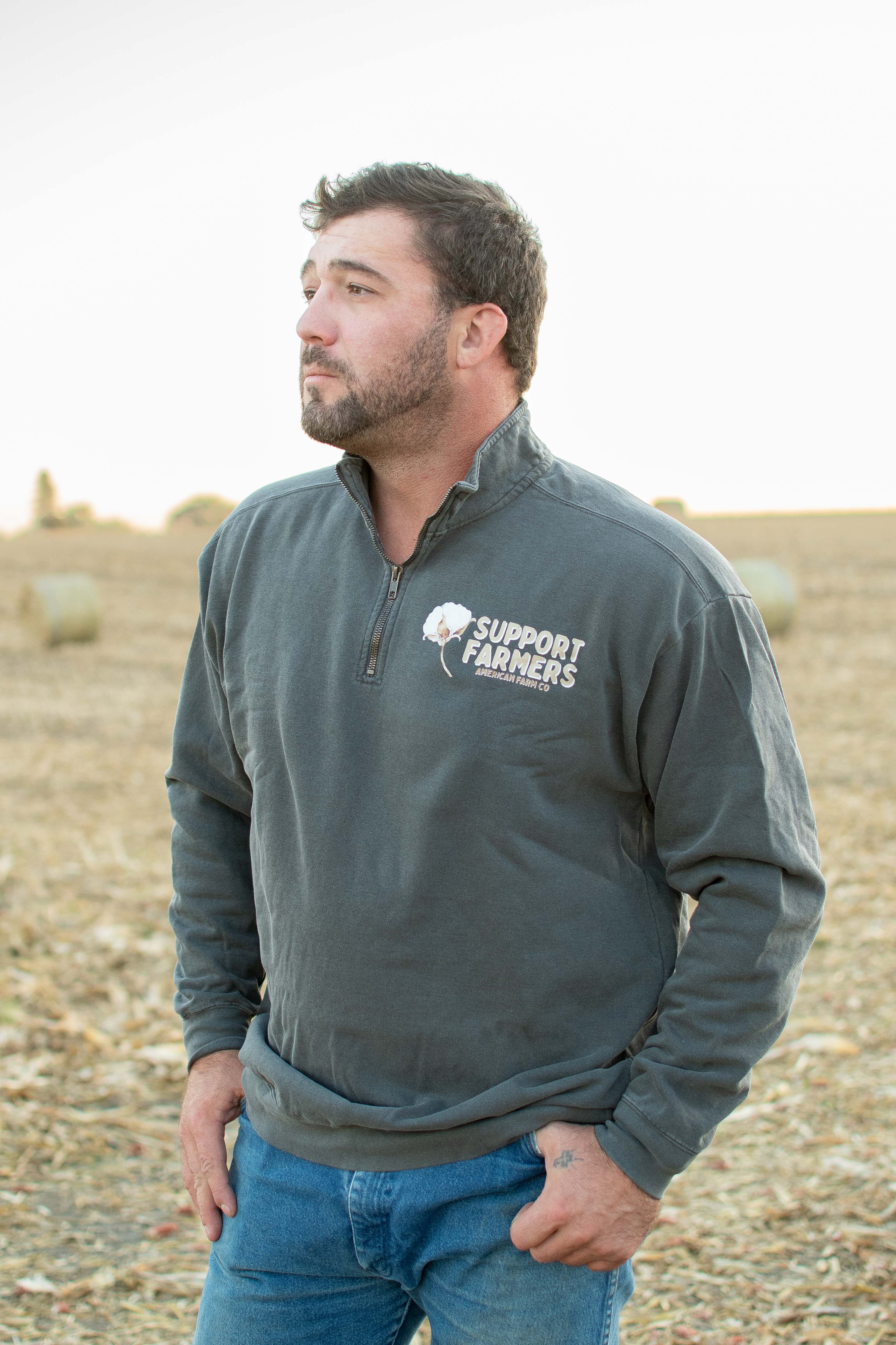 Support Farmers Cotton 1/4" Washed Charcoal Zip - Image 3