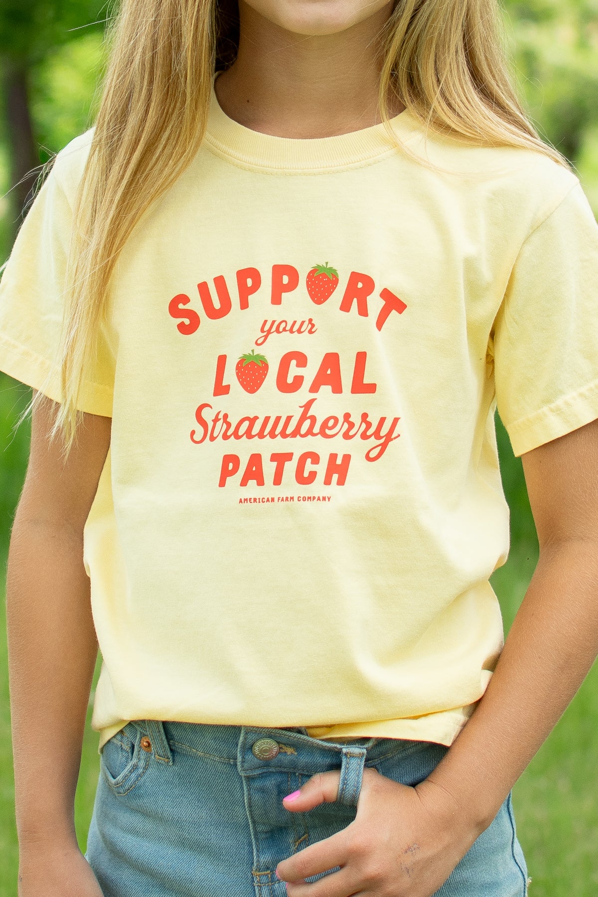 Support Your Local Strawberry Patch' Toddler/Youth Yellow Tee - Image 2
