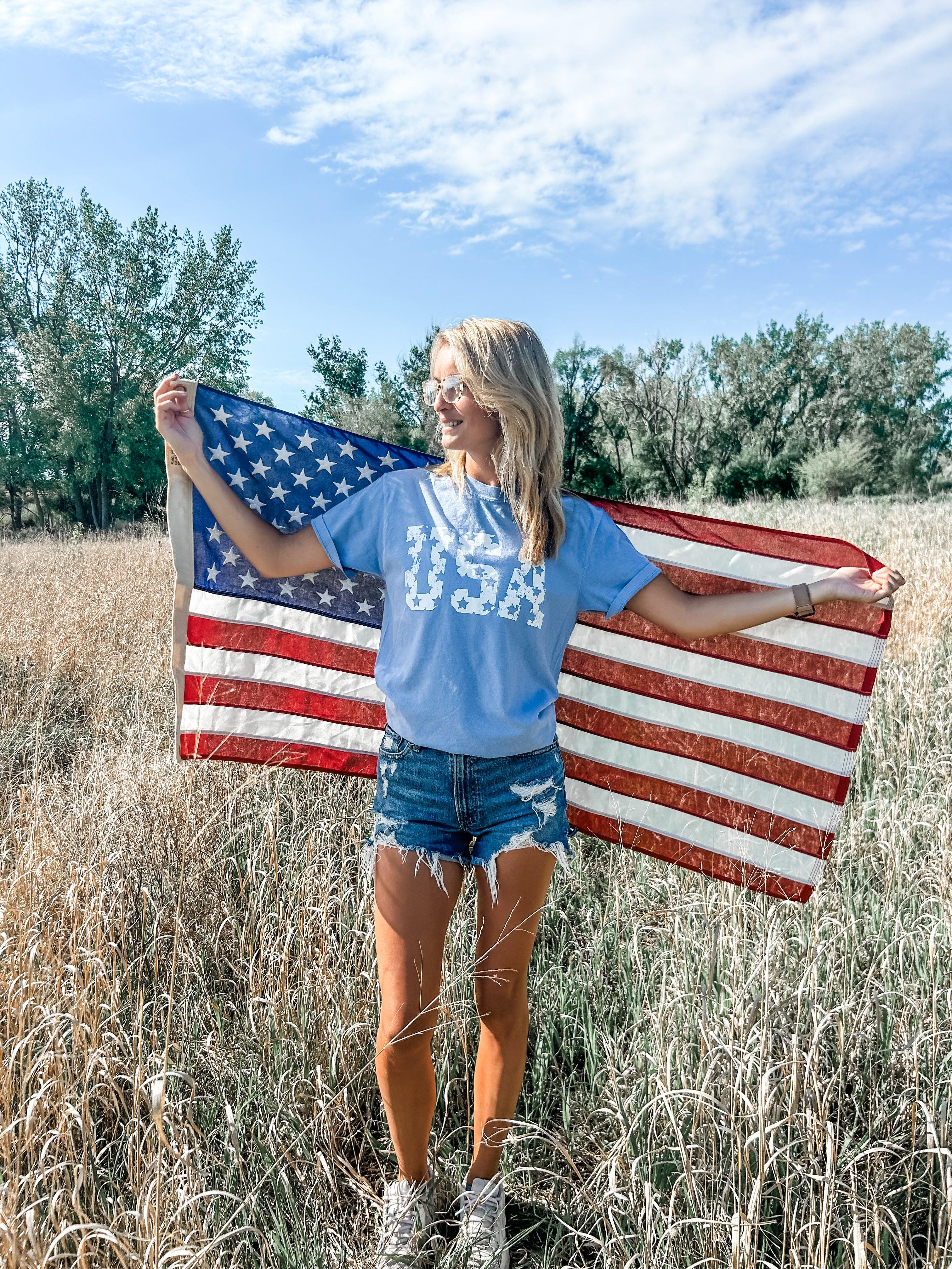 Distressed 'USA' Blue Tee