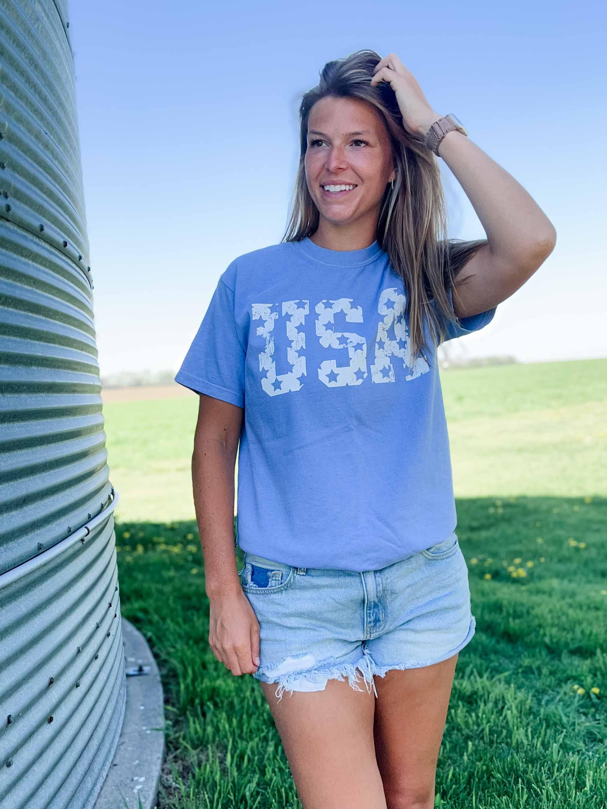 Distressed 'USA' Blue Tee - Image 6