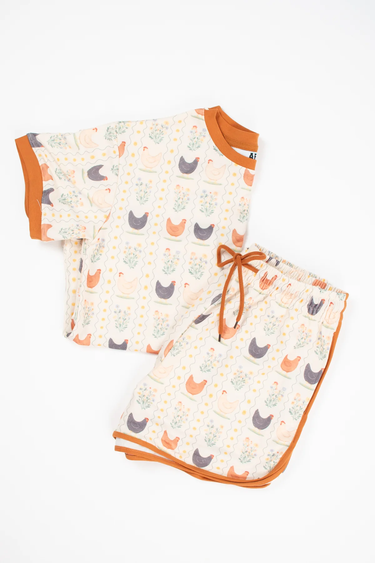 Vintage Chicken Floral Adult 2-Piece Short Lounge Set - Image 3